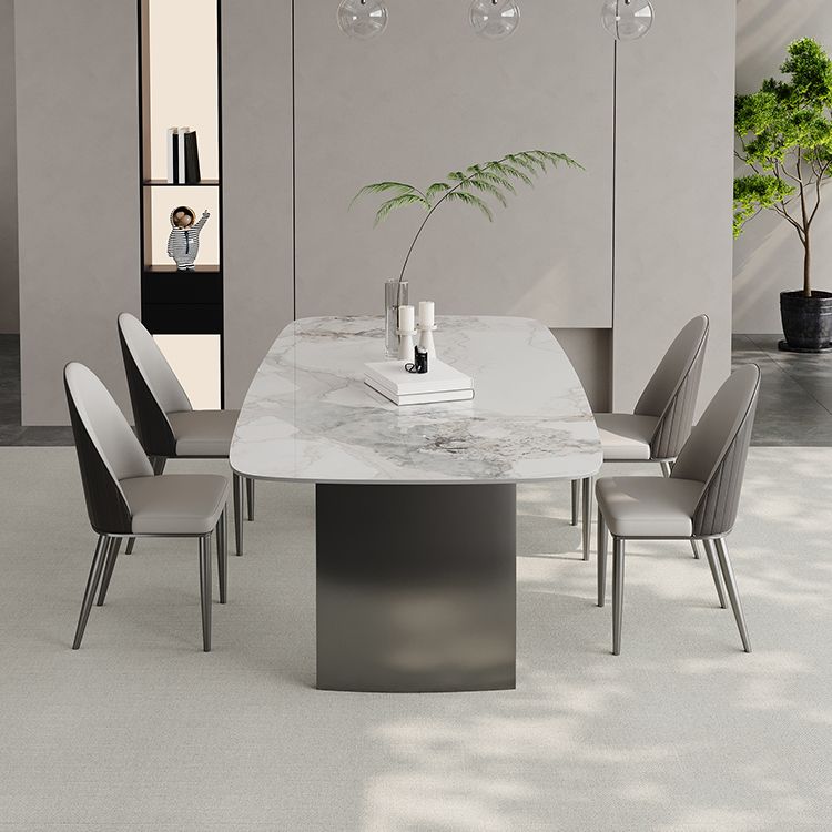 White Stone Dining Set with Padded Chairs 1/4/5/6 Pcs Modern Dinette Set