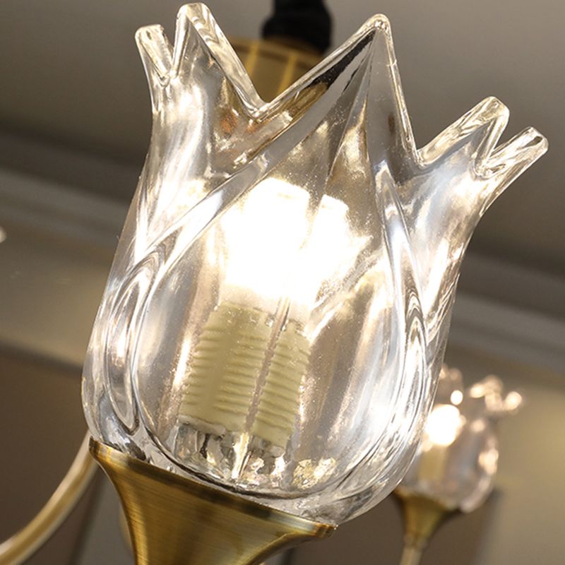 Flor de vidrio transparente luz posmoderna 6 cabezas comedor lámpara lámpara en oro