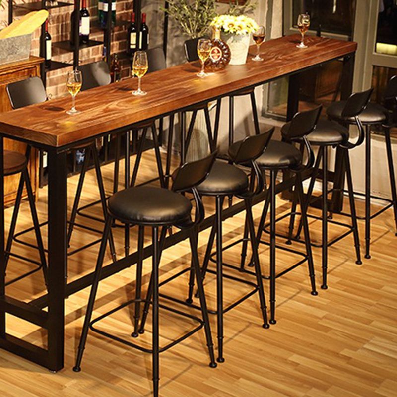 Industrial Bar Height Table Solid Wood Top Bistro Table with Trestle Base