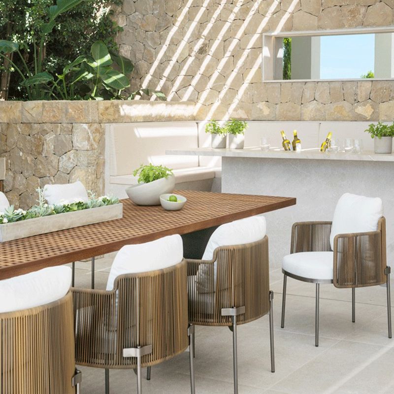 Modern Patio Dining Table Set 1/6/9 Pcs Wood Patio Dining Table and Chairs
