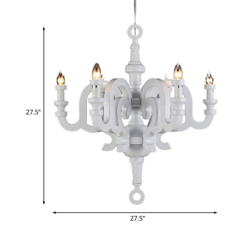 Traditionalistische kandelaar kroonluchter 6 koppen houten plafond hanglamp in wit voor woonkamer
