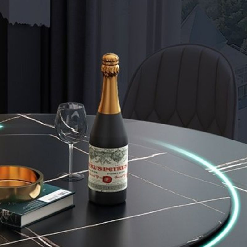 Round Black Iron Base Dining Table Modern Stone Pedestal Table