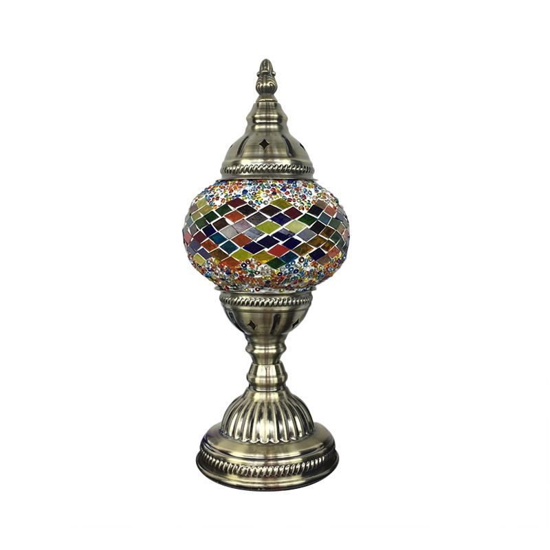 1 Glühbirnenkaffeehaus Tisch leichte traditionelle Messingschisch -Lampe mit Ball Rot/Blau/See Blue Glass Schatten