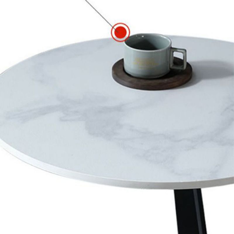 1 Single Round Pedestal Slate Coffee Table for Living Room with Steel Legs