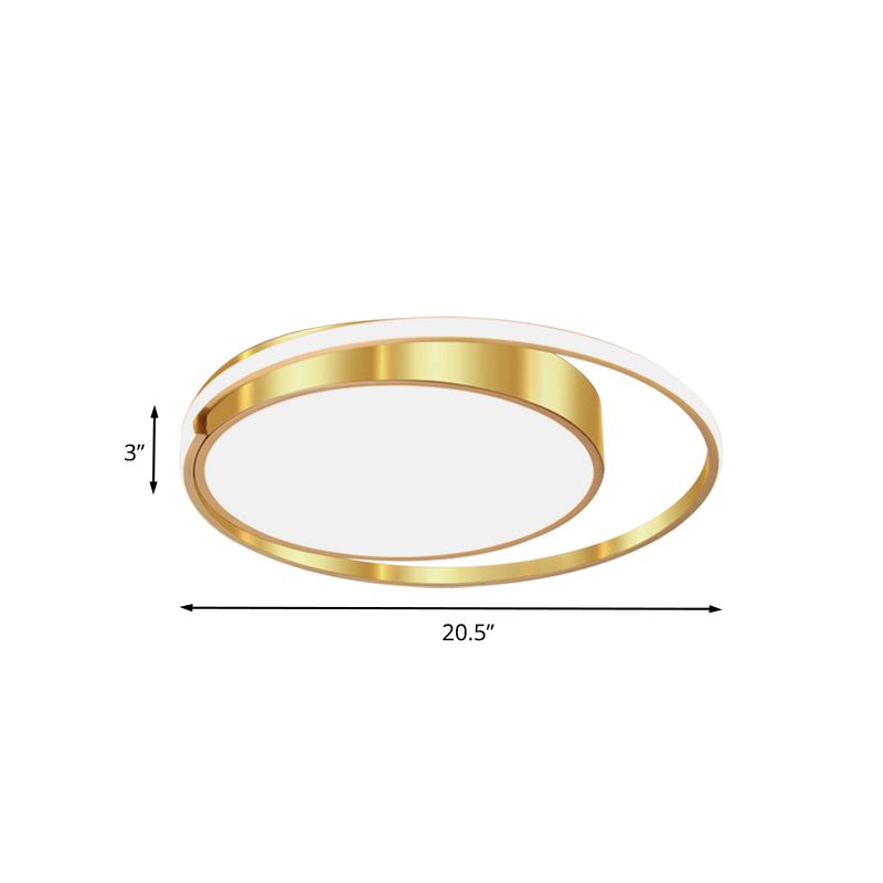 Metallic Drum LED Ceiling Mounted Fixture Modernist 16.5"/20.5"/24.5" W Gold Flush Light with Ring Design for Bedroom