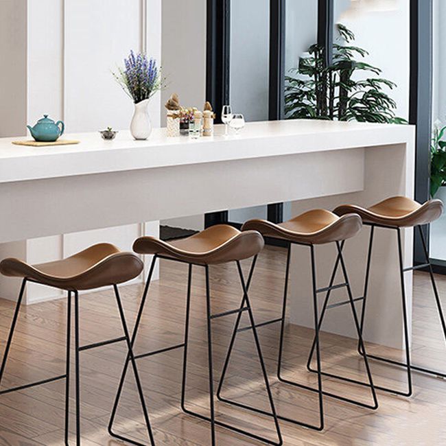 Industrial Armless Bucket Counter Stool Faux Leather Bar Chair with Metal Legs