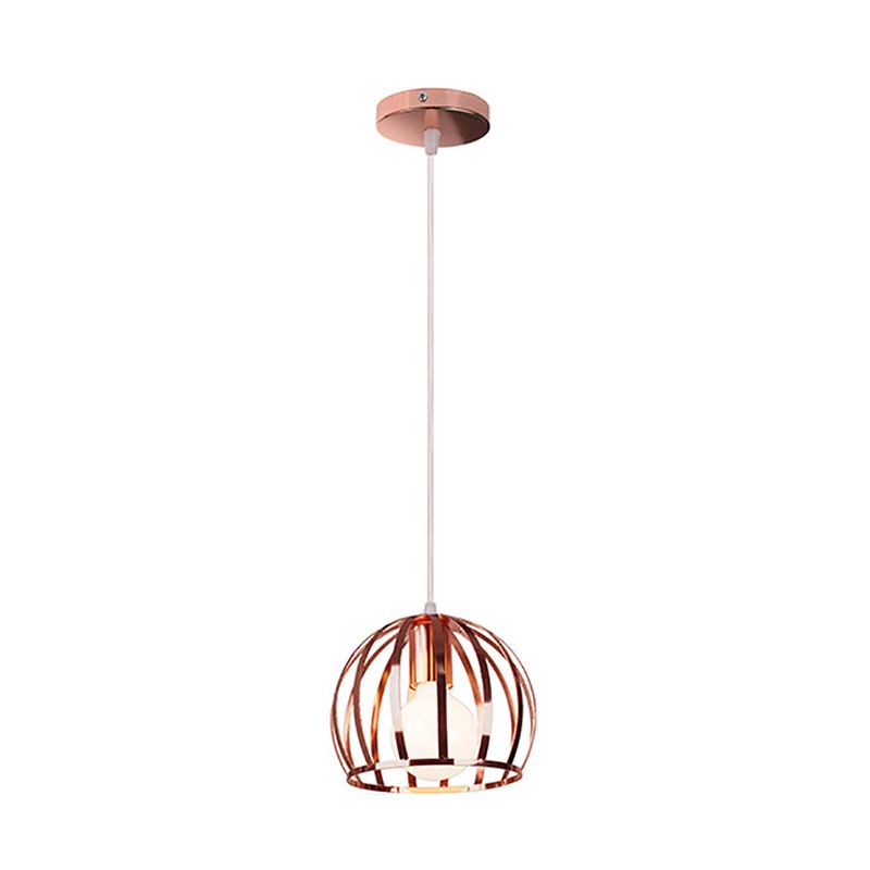 Metall Roségold Hanging Fixture Globaler Käfig Schatten 1 Kopf Retro Stylische Anhängerlampe für Küche