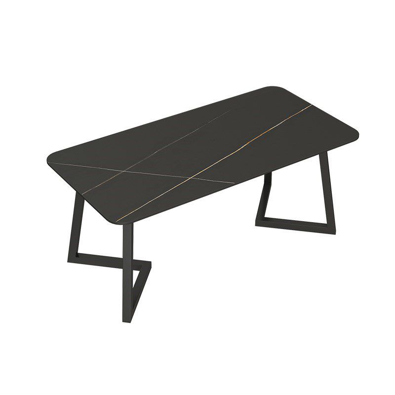 Sintered Stone Rectangle Dining Table Modern Dining Room Table with Double Pedestal