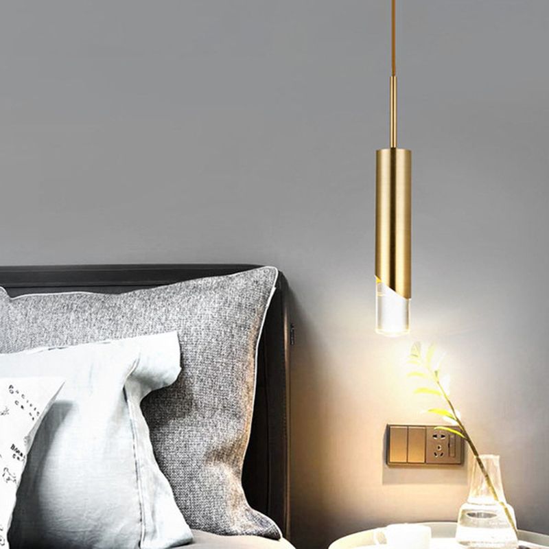 Modern Creative Cylindrical LED Pendant Light Electroplate Metal Hanging Lamp with Acrylic Shade