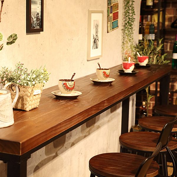 Dark Brown Modern Style Bar Table Solid Wood and Iron Coffee Shop Bar Table