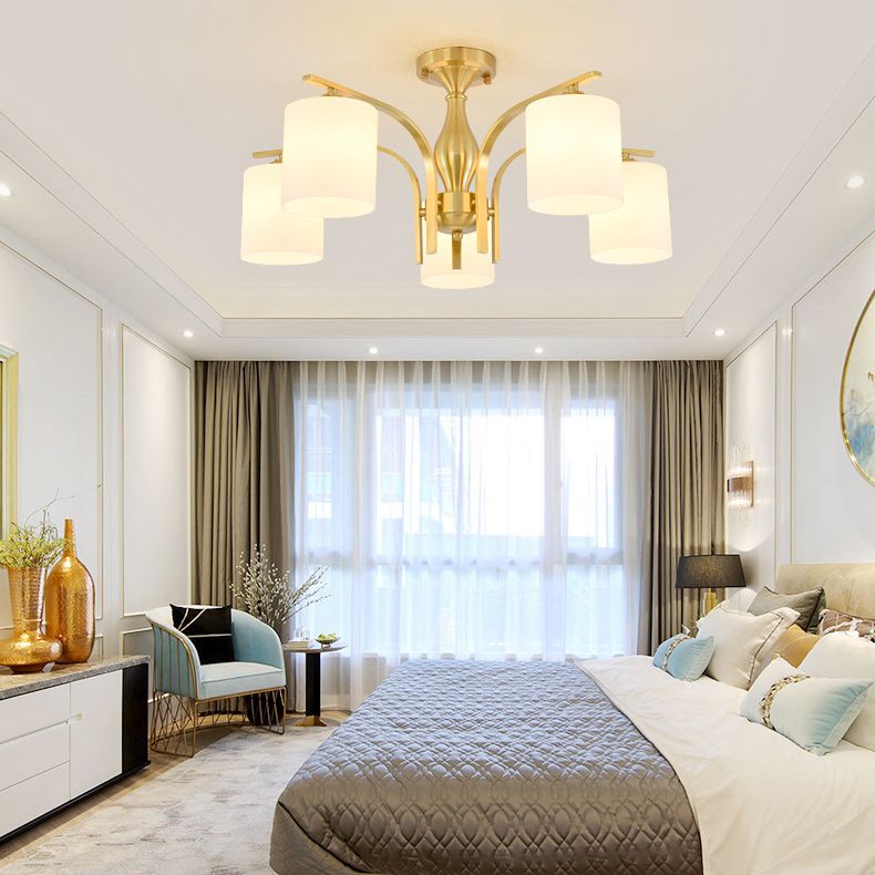 Modern Style Chandelier Light Fixture Gold Cylinder Chandelier Light Fixture with Glass Shade