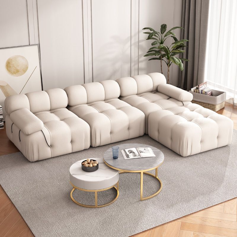 35" Wide Scandinavian Sectional Sofa White Fabric Sleeper Sectional