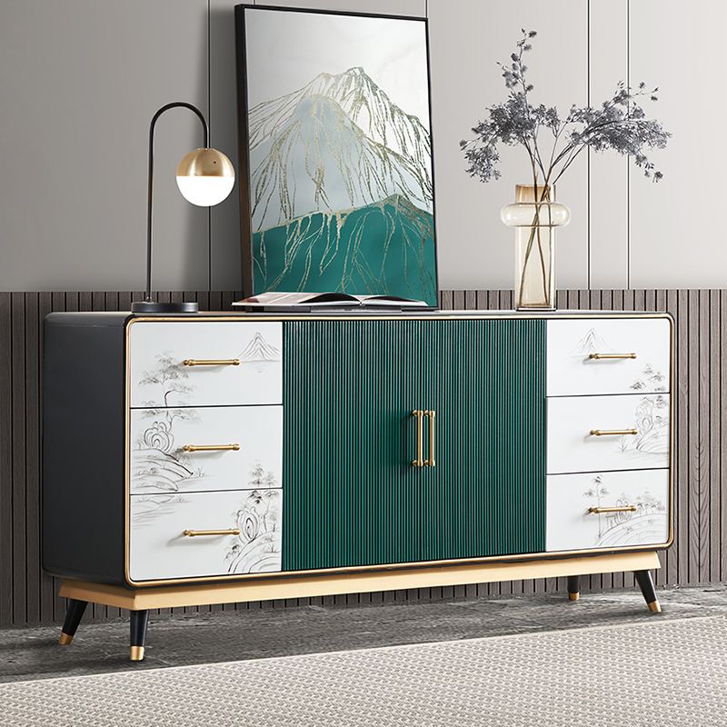Glam Sideboard Cabinet Stone Sideboard Table with Doors for Kitchen