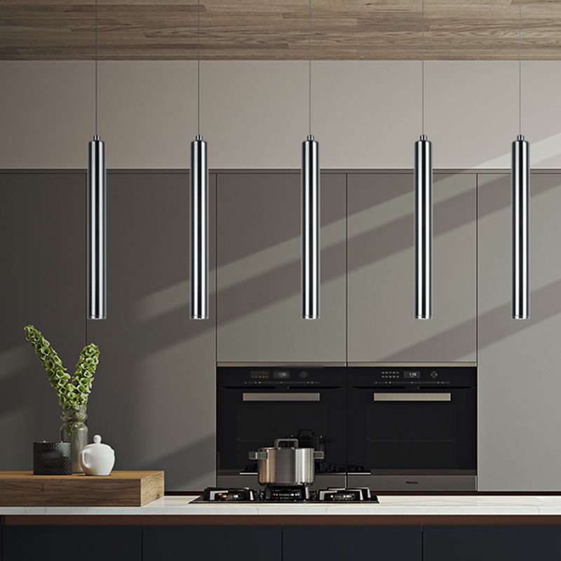 Zeitgenössischer Stil Zylinderform Pendelleuchte Leuchtmetall 1 Leichte Hanglampe in Silber