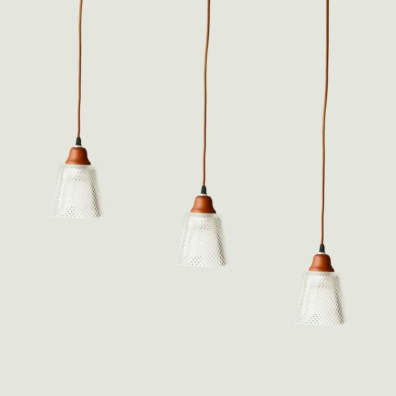 3 Heads Prismatic Glass Island Light Modern Red Brown Conical/Round Suspension Pendant