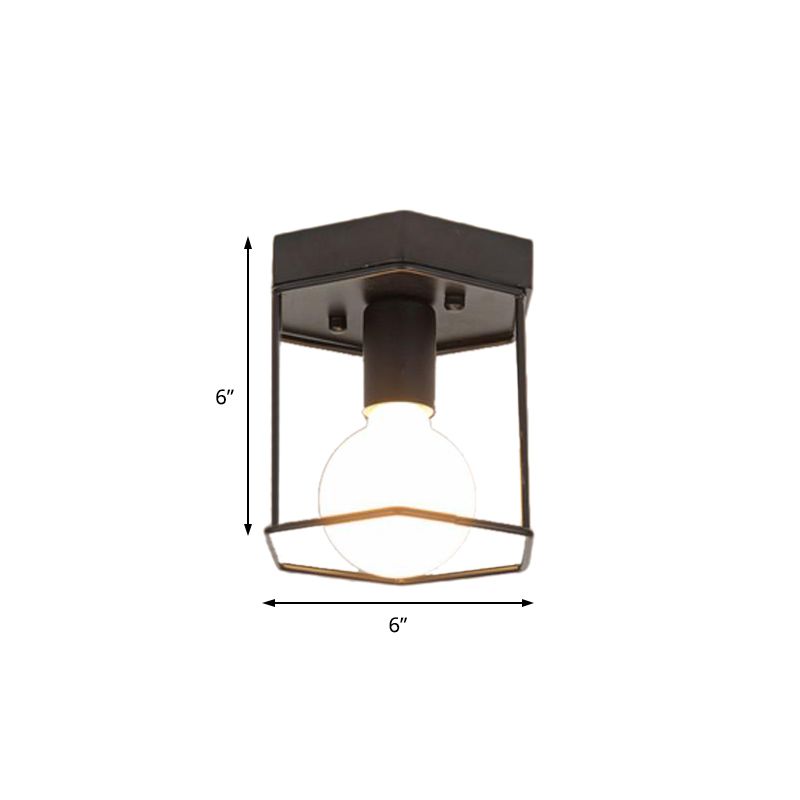 1 Light Metal Flush Light Fixture Black/White Industrial Triangle/Hexagon Living Room Ceiling Lighting