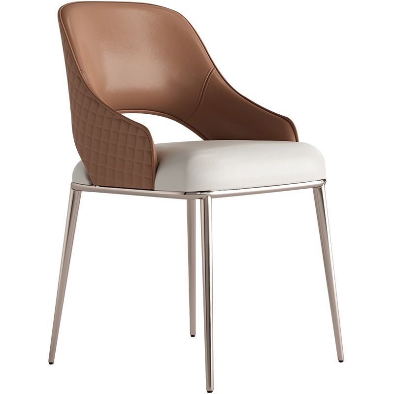 Glam Faux Leather Dining Chair Indoor Arm Chair with Upholstered