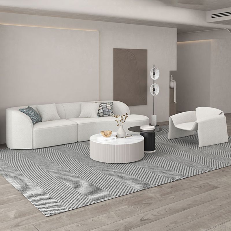 Modern 27.55" H White Wool Tuxedo Arm Curved Sofa for Living Room