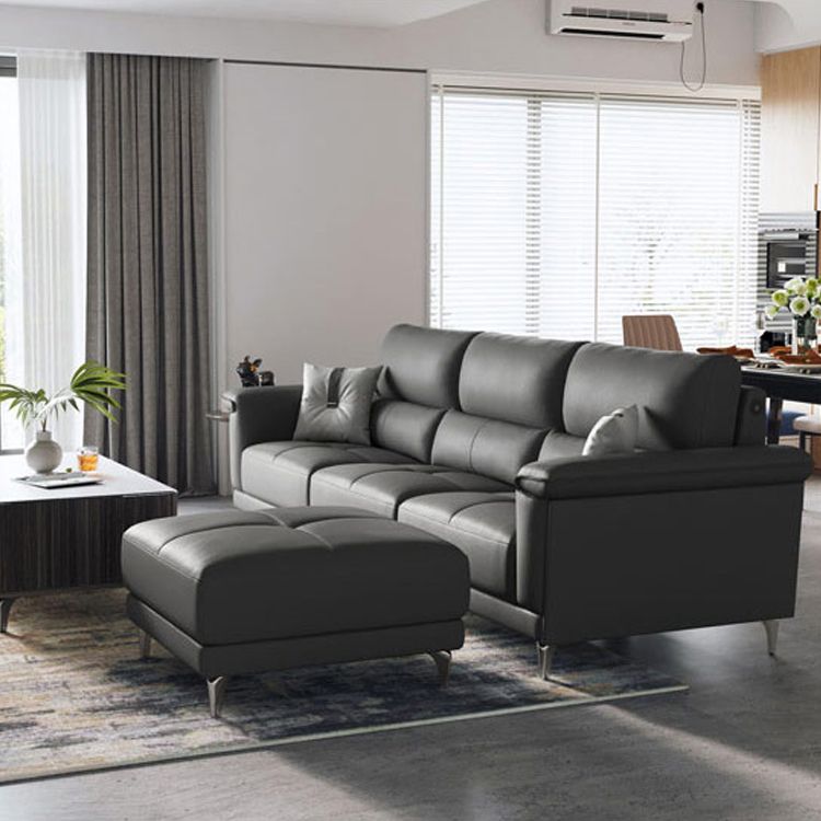 Blue L-Shape Sectional Sofas Leather Square Arm Sectional Couch