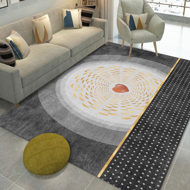 Dark Gray Pattern Carpet Polyester Modern Carpet Non-Slip Backing Carpet for Living Room