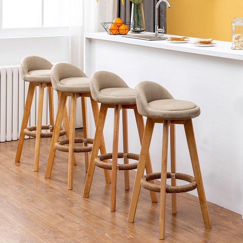 Scandinavian Wood Barstool Faux Leather Low Back Counter Stool