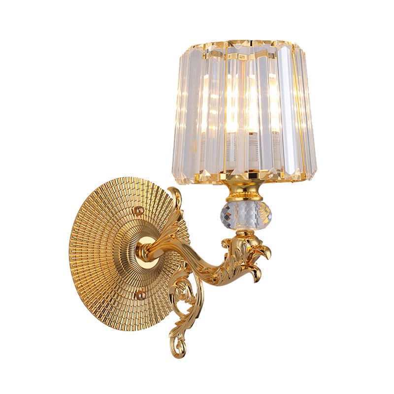 Gold Tapered Wall Light Fixture Modern 1/2 Lights Crystal Block Sconce Light for Bedroom