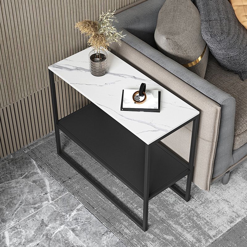 21.6" Tall Iron Sled Base End Table Rectangular Slate Top Side Table with Shelf