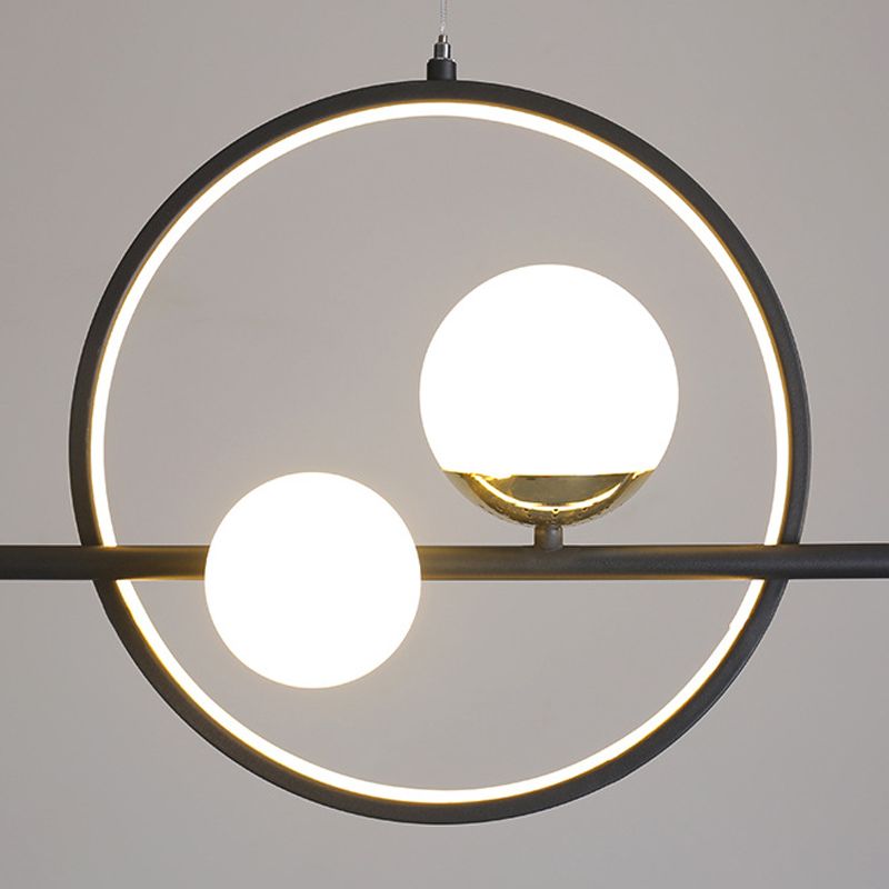 Modern Kitchen Island Fixture 6 - Head Metal and Glass Ceiling Pendant Lighting in Black