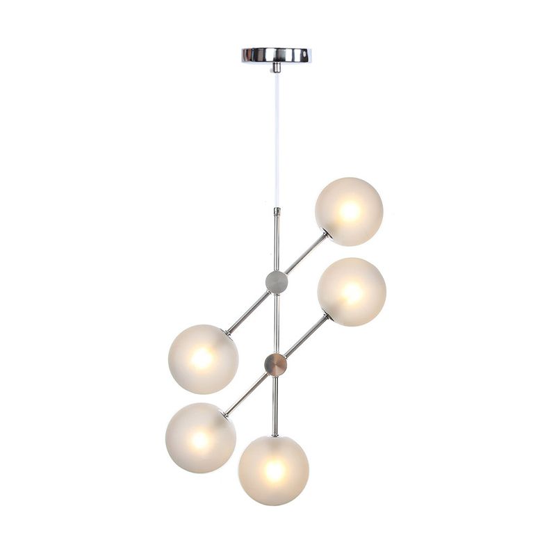 Runde Kronleuchter anheizt helles zeitgenössisches Weiß/klares/Bernsteinglas 5 Lichter Chrom Hanging Lamp Kit