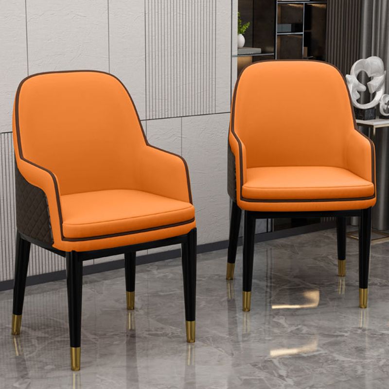 Glam Style Parsons Arm Chair Leather Dining Chair for Living Room