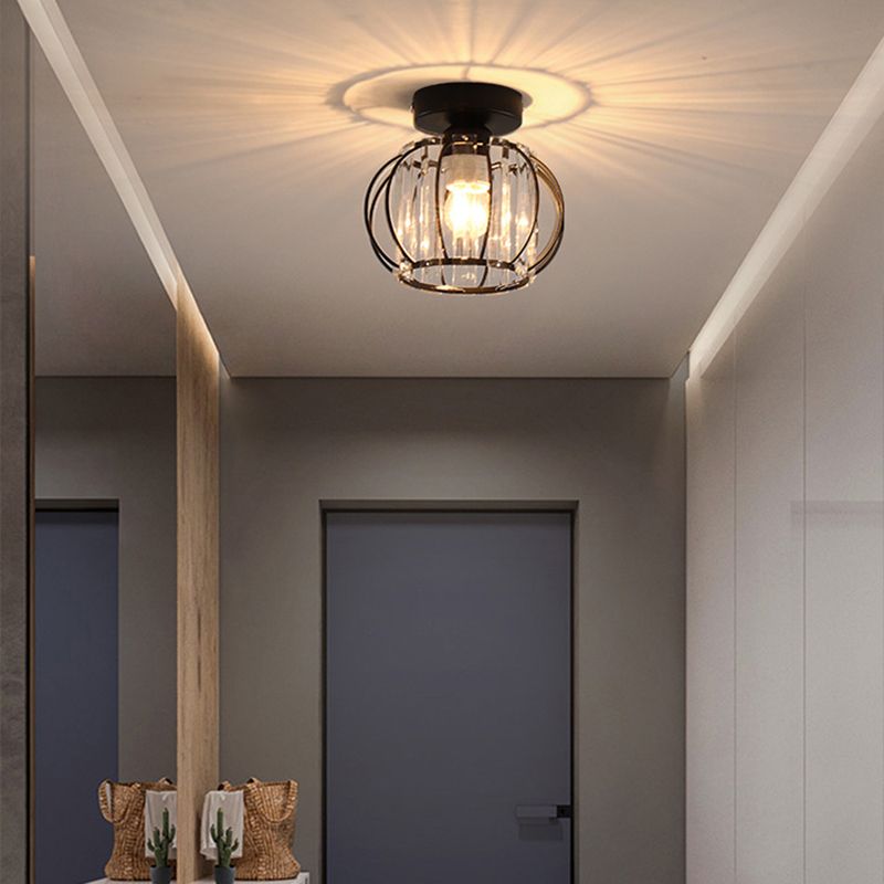 Crystal Shaded Semi Flush Light Fixture Minimalist-Style Close to Ceiling Lamp