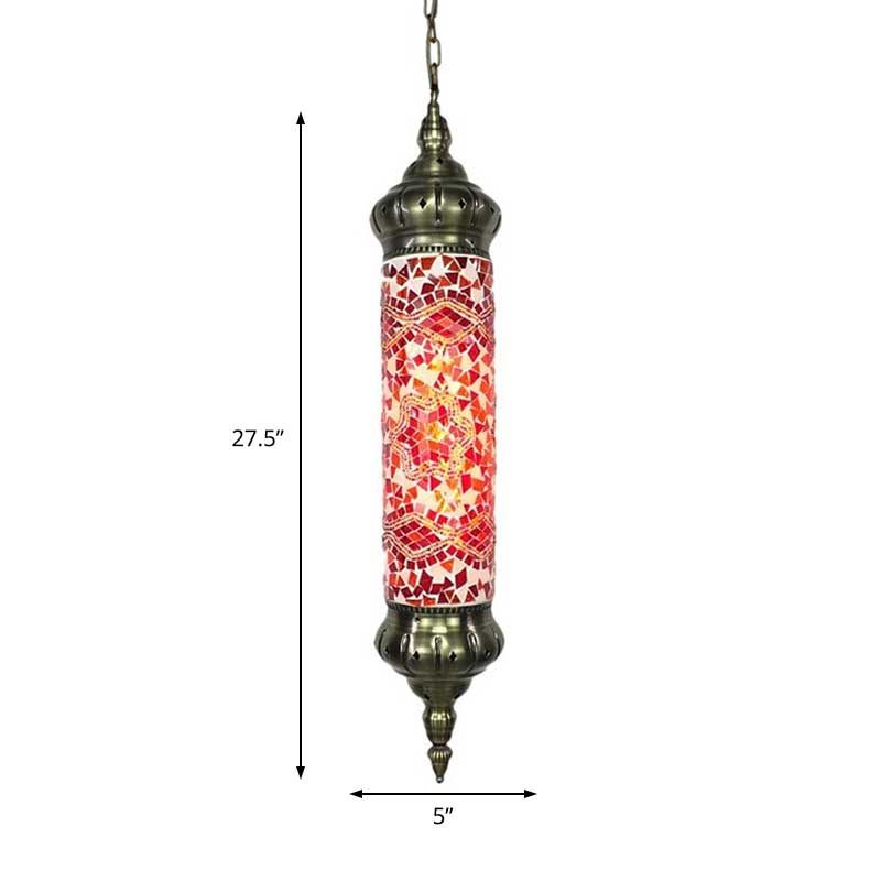 Bronze Tube Ceiling Light Retro Colorful Glass 1/4 Heads Pendant Lighting Fixture for Living Room