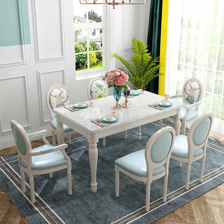 Rectangle Marble Table White Dining Table for Kitchen Dining Room