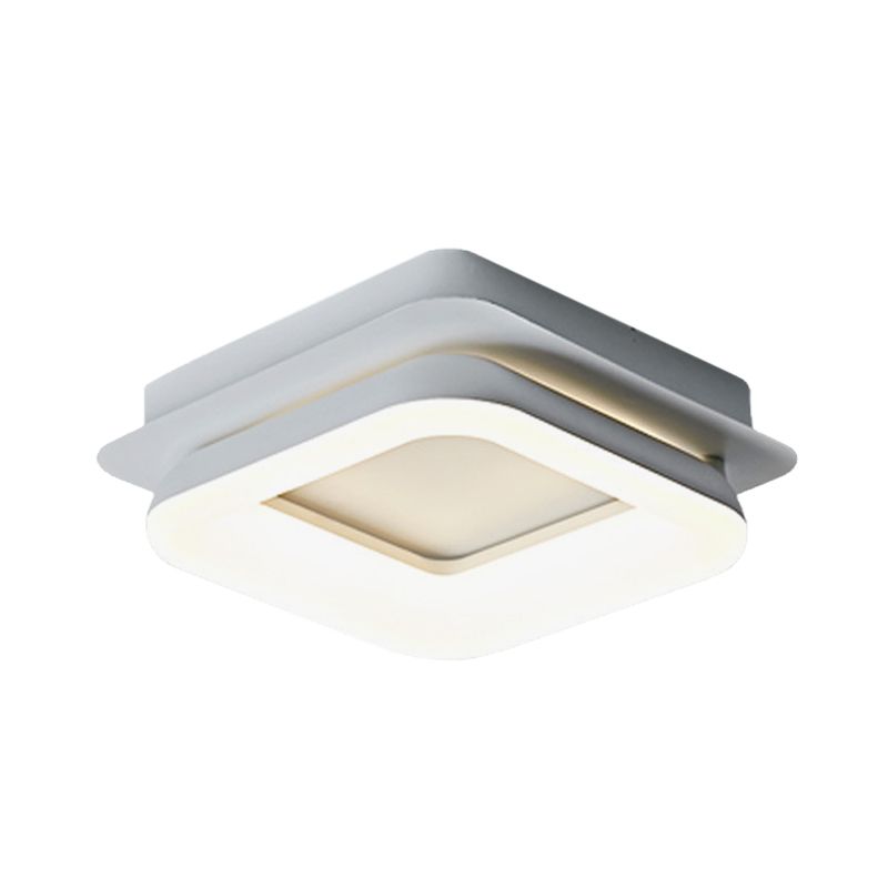 White Round/Square Flush Pendant Light Minimalist Metal LED Ceiling Mounted Fixture for Bedroom in Warm/Natural Light