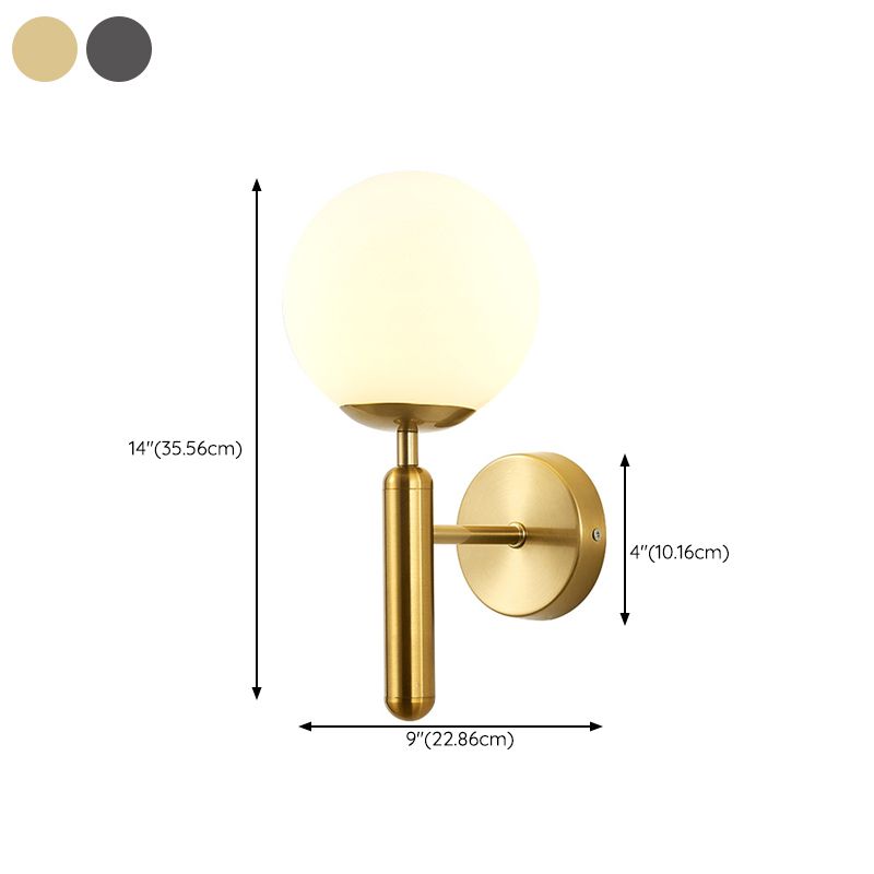 Contemporary Vanity Lighting Globe Glass Wall Light Fixture in White for Bathroom