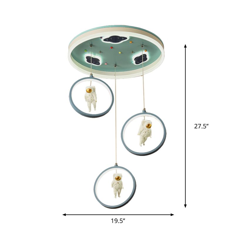 Blue Circular Hanging Lighting Cartoon LED Acrylic Suspension Pendant with Astronaut Deco