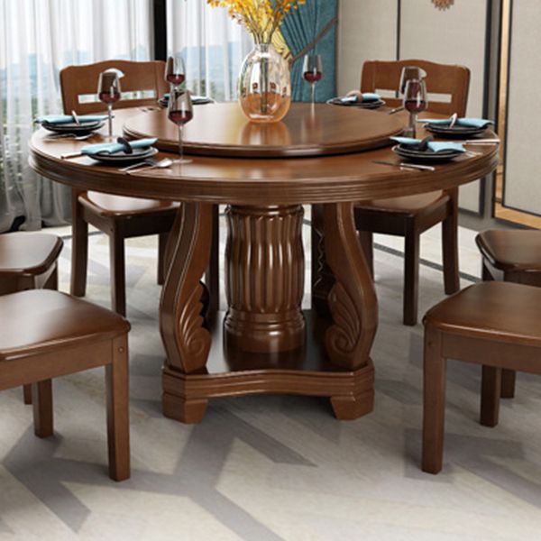 Contemporary Turntable Pedestal Dining Table Wood Dinner Table for Home