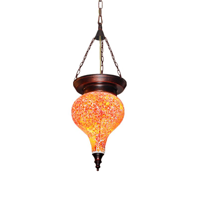 Colgante colgante de urna tradicional 1 cabeza de vidrio multicolor de vidrio manchado accesorio de iluminación en rojo naranja