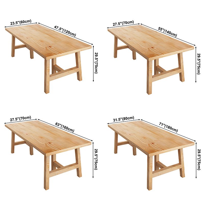 Rectangle Pine Solid Wood Table Modern Dining Table with Double Pedestal
