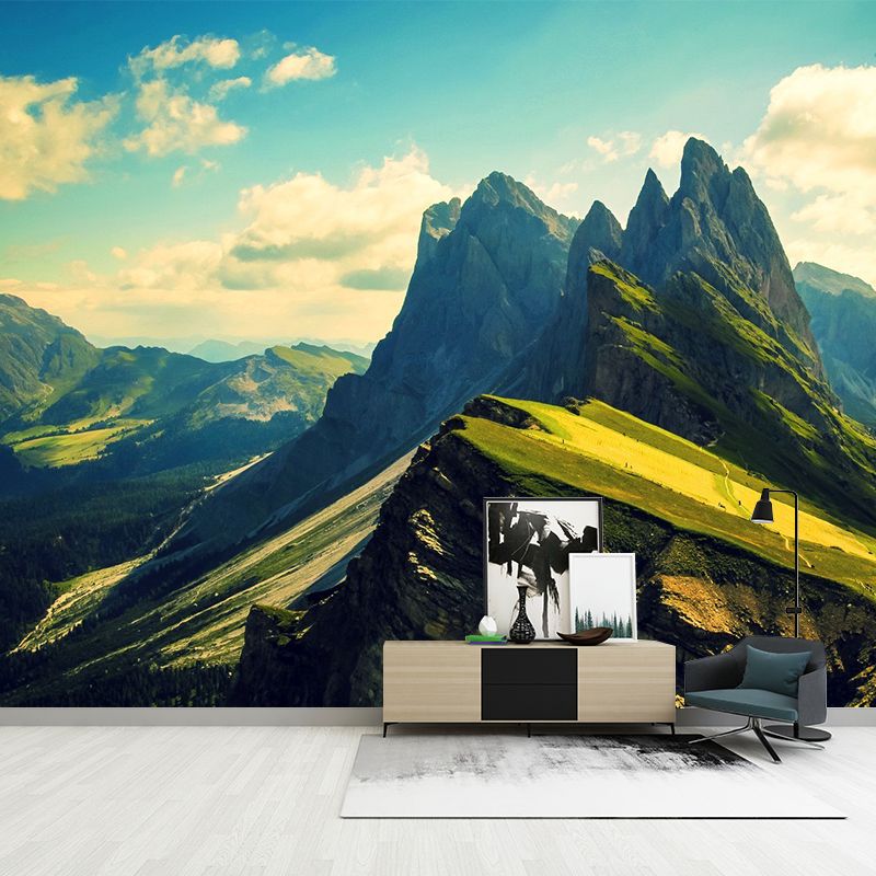 Pretty Mountain Scenery Mural Decal for Living Room, Green, Custom Size Available