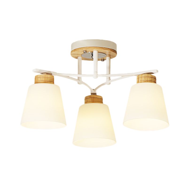 Barril de madera blanca Semi Flush Monteed Modernismo 3/5 Cabezas Vidrio crema cerca de la lámpara de techo
