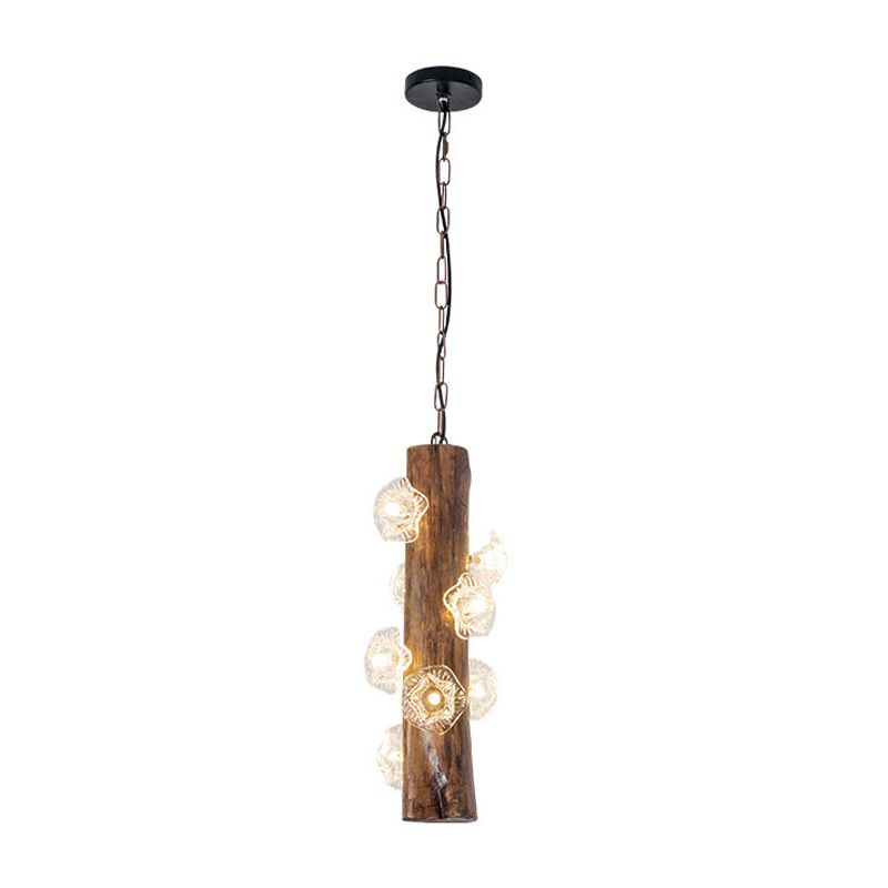 8 Heads Wood Hanging Chandelier Industrial Beige Flared Restaurant Suspension Lamp