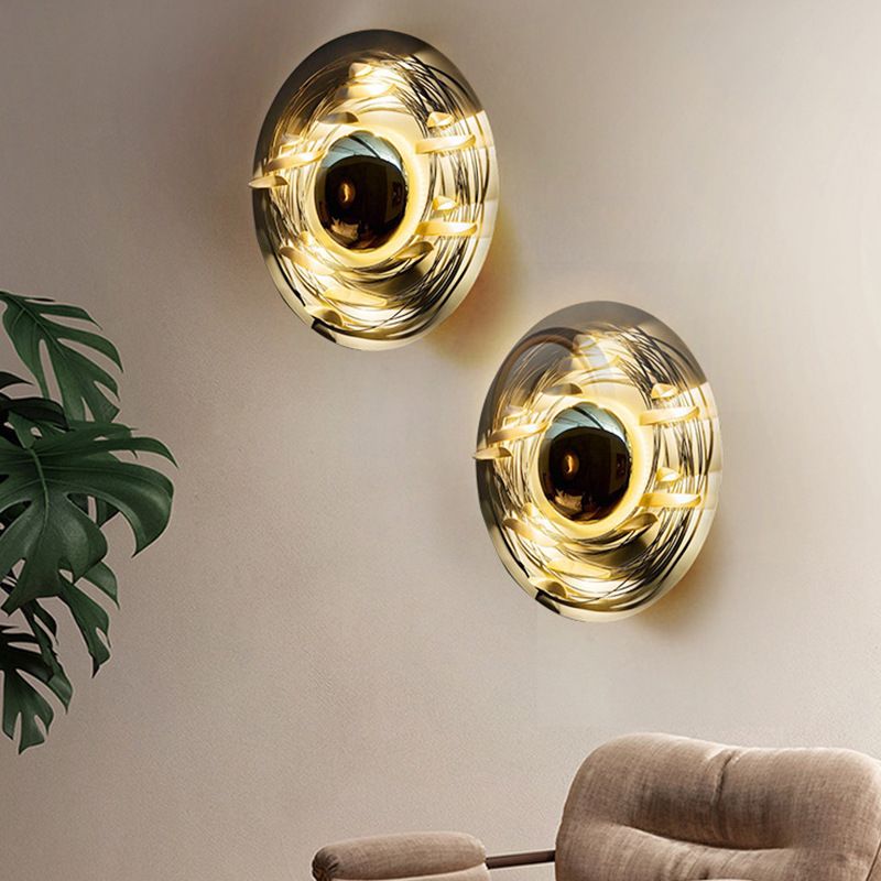 Metal Round Sconce Lights Modern Style 1 Light Wall Lighting Fixtures in Gold