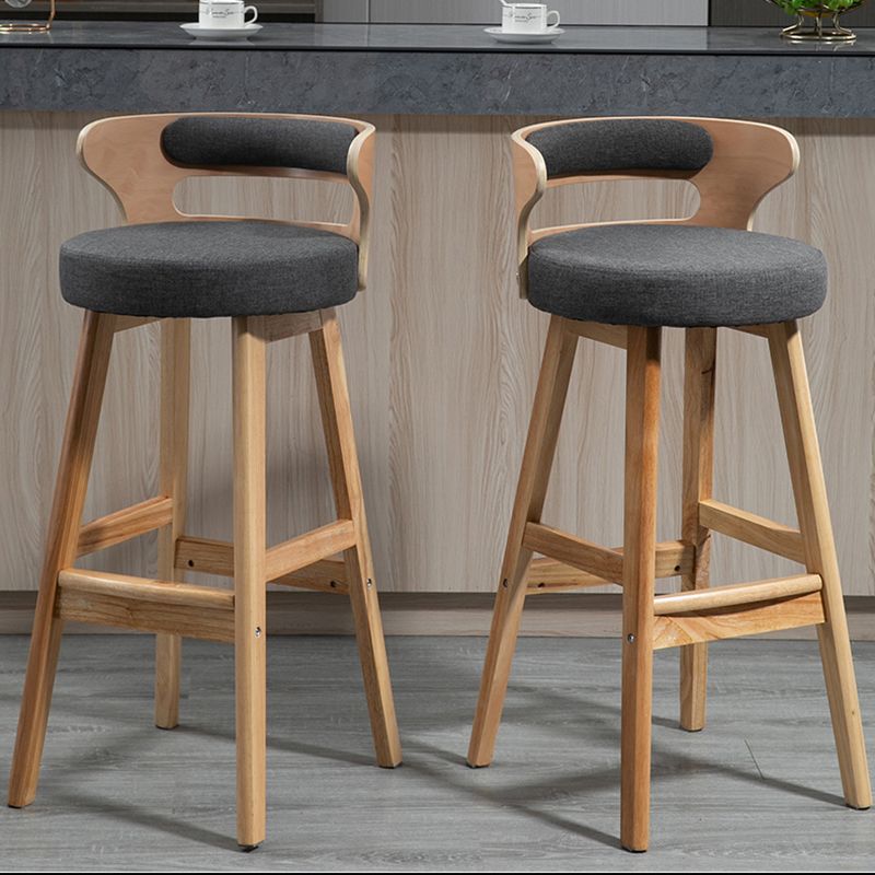 Scandinavian Wood Upholstered Counter Stools Low Back Bar Stools with Round Seat