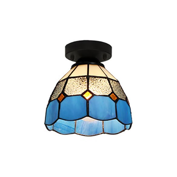 Tiffany Style Dome plafonnier Light Verre 1 Light Light Flush Plafond Light in Blanc / Bleu / Clear for Corridor