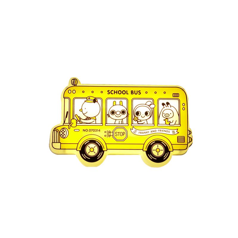 Éclairage d'éclairage en forme de bus jaune Carton de dessin animé LED Mur en plastique Lampe avec motif d'animaux