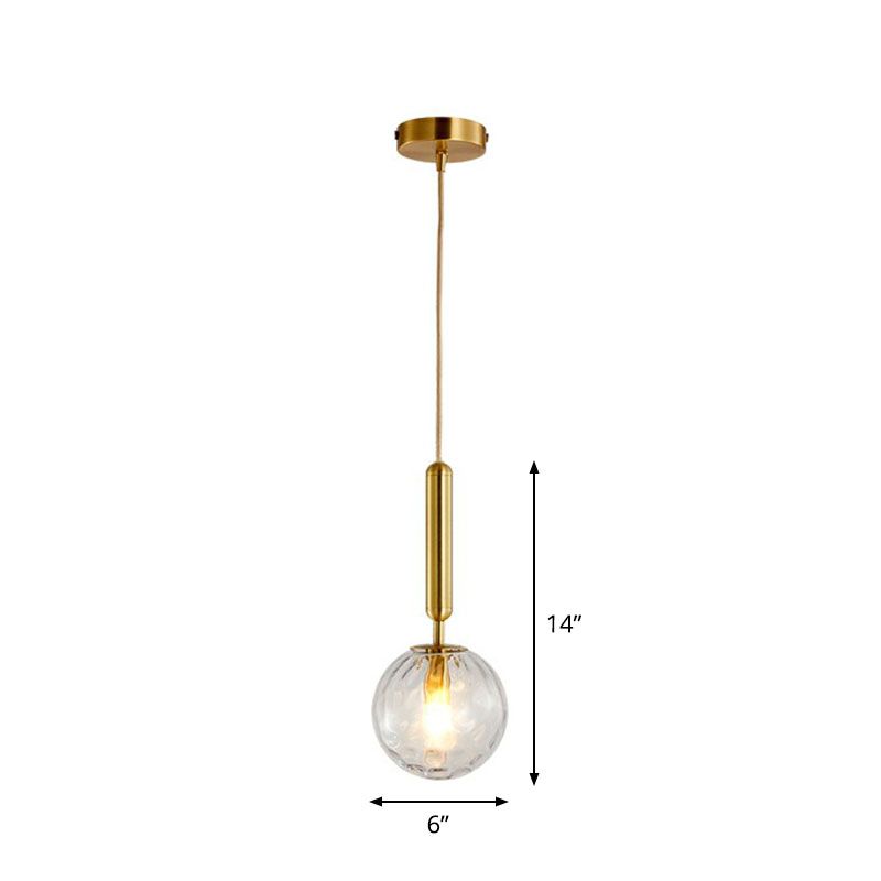 Ripple Glass Ball Pendant Lamp Postmodern 1 Head Gold Finish Hanging Ceiling Light