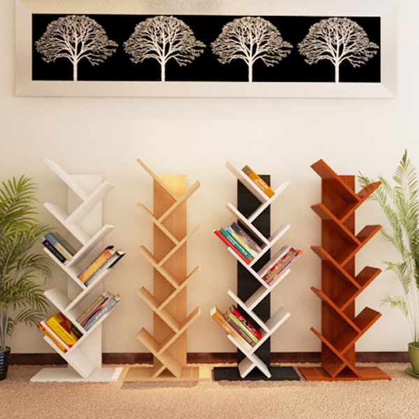 Contemporary Wood Bookcase Closed Back Bookshelf for Home Office