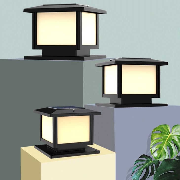 Simple LED Pillar Light Geometric Solar Lighting Fixture for Backyard
