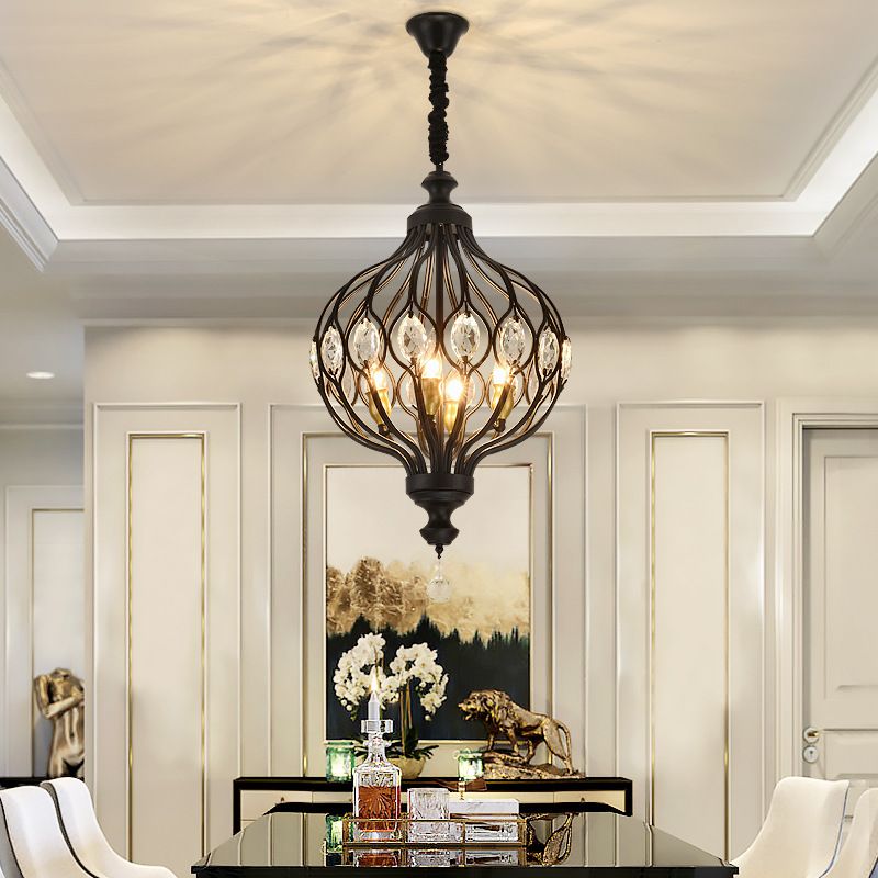 European Style Chandelier Light Crystal Metal Multi Head Pendant Light for Sitting Room